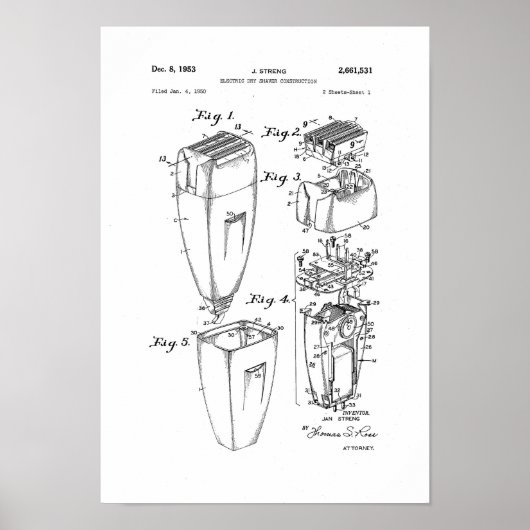Electric Shaver Patent Poster Barber Shop Decor (Voorkant)