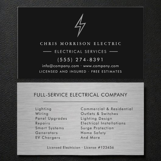 Electrical Services Electrician Silver Metallic Visitekaartje