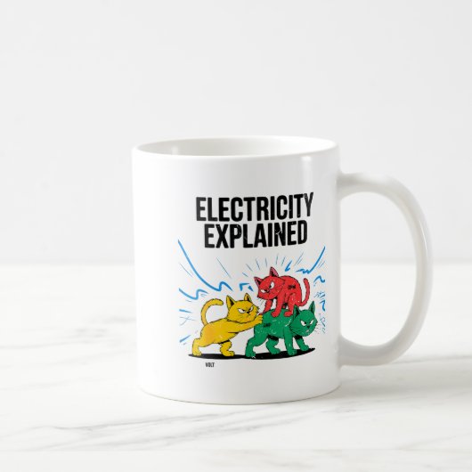Electricity Explained Funny Cat Physics Humor Scie Koffiemok (Rechts)