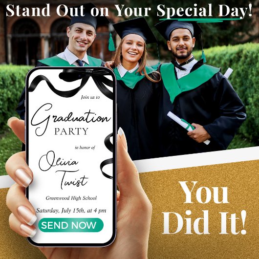 Electronic Afstuderen Invitation Black Bow Aankondiging