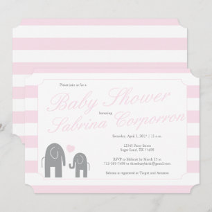 Elefant Baby shower met strepen - lichtroze Kaart