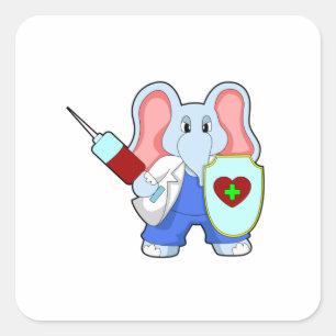 Elefant bij vaccinatie met spuit vierkante sticker
