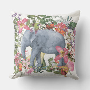 Elefant in oerwoud van bloemen kussen