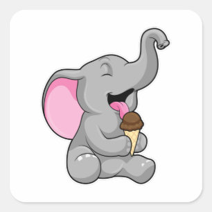 Elefant met chocolade-wafelijs vierkante sticker