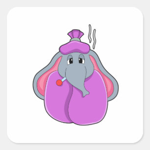 Elefant met koortsthermometer vierkante sticker