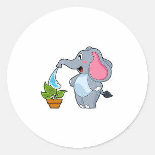 Elefant met Plant Ronde Sticker
