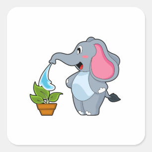 Elefant met Plant Vierkante Sticker