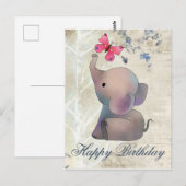 Elefant mit rosa Schmetterling Briefkaart (Voorkant / Achterkant)
