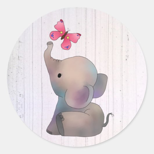 Elefant mit rosa Schmetterling Ronde Sticker (Voorkant)