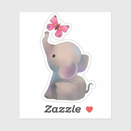 Elefant mit Schmetterling Aufkleber Sticker (Vel)