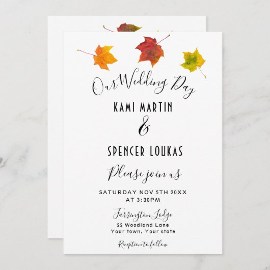 Élégamment Rustique Feuilles D'Automne Faire-part  (Devant / Derrière)