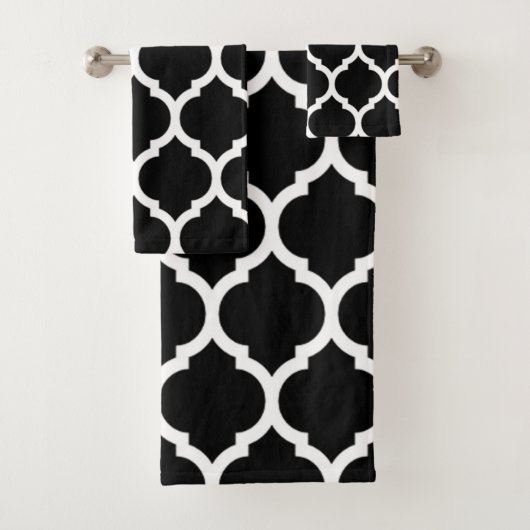 Elegan Black White Moroccan Quatrefoil Pattern Bad Handdoek (Insitu)