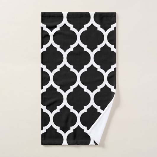 Elegan Black White Moroccan Quatrefoil Pattern Bad Handdoek (Handdoek)