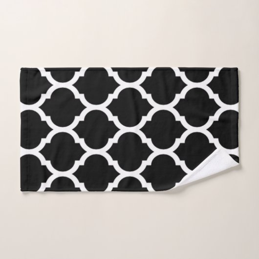 Elegan Black White Moroccan Quatrefoil Pattern Bad Handdoek (Handdoek)