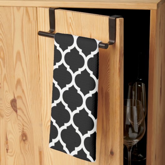 Elegan Black White Moroccan Quatrefoil Pattern Bat Theedoek (Derde Gevouwen)