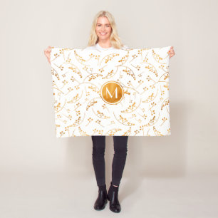 Elegan monogram goudbessenpatroon op wit fleece deken