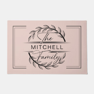 Elegan Monogrammed Blush Pink Custom Family Naam Deurmat