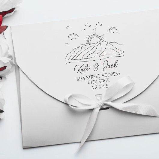 Elegan Mountains Wedding Return Adres Rubberstempel