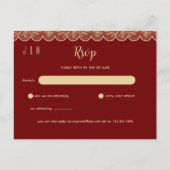 Elegan Rood Goud Kant Bruiloft RSVP Voor Matching  Briefkaart (Voorkant)