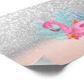 Elegan Trendy Pink Flamingo Silver Glitter Poster (Hoek)
