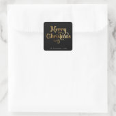 Elegan Zwart & Goud Vrolijk Kerstscript Custom Vierkante Sticker (Tas)