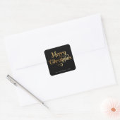 Elegan Zwart & Goud Vrolijk Kerstscript Custom Vierkante Sticker (Envelop)