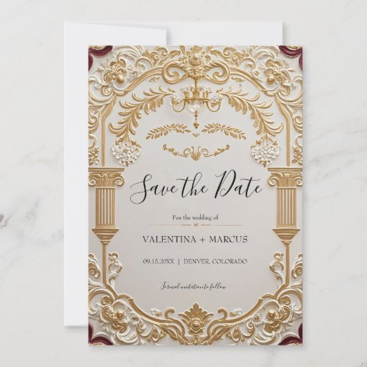 Élégance baroque Enregistrer la date Invitation (Devant)