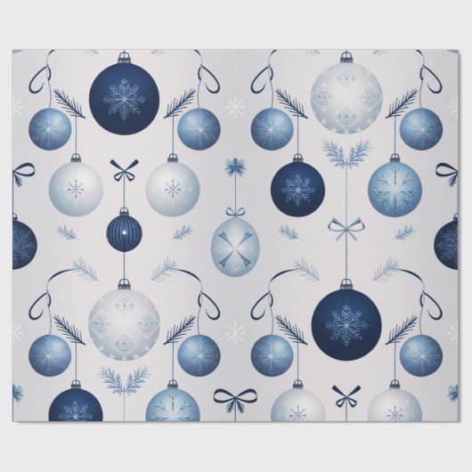 Elegance blauw en wit kerstpatroon cadeaupapier (Vlak)
