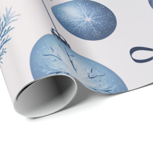 Elegance blauw en wit kerstpatroon cadeaupapier (Rol Hoek)