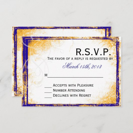 Élégance bleue et or - Carte RSVP (Devant / Derrière)