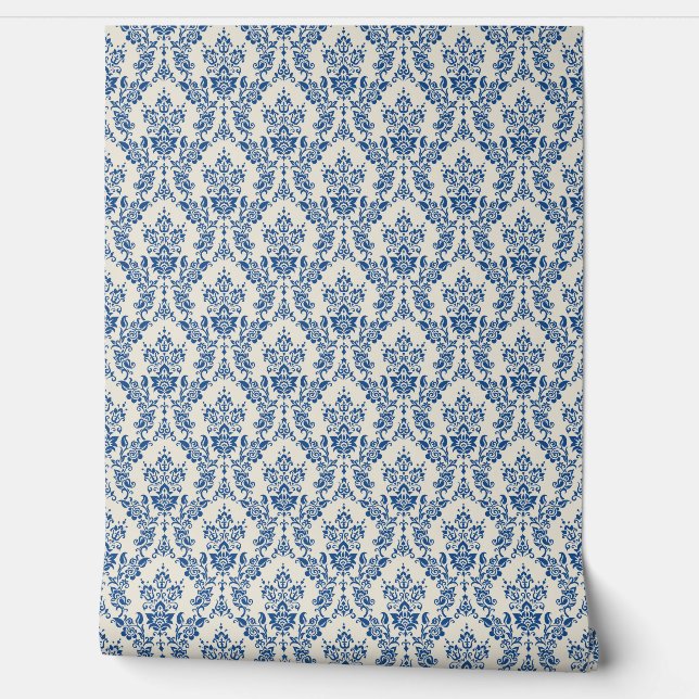 ELEGANCE Blue Damask Naadloos patroon Behang (Afrollen)