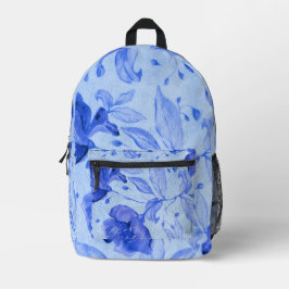 Elegance Blue Waterverf Bloem Motief Rugzak |