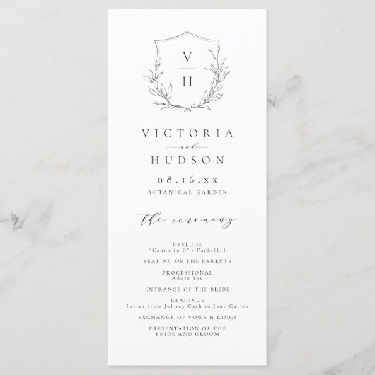 Elegance botanical crest monogram bruiloft menu (Voorkant)