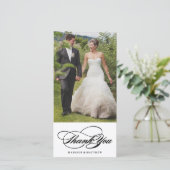 Élégance | Carte photo mariage Merci (Debout devant)