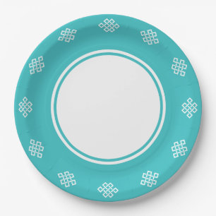 Élégance Chinoise sur Assiette en Papier Turquoise