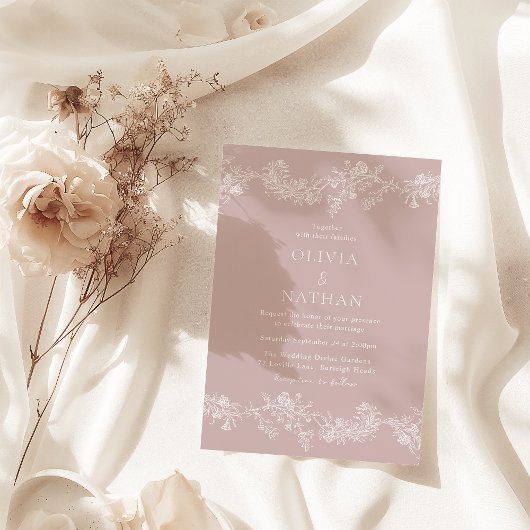 Elegance Classic Bloemstof Roze bruiloft Kaart