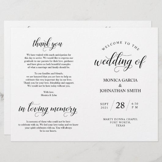 Elegance Classy Mariage Ceremony programme pliable (Devant / Derrière)