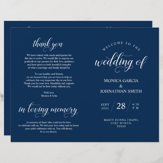Elegance Classy Mariage Ceremony programme pliable (Devant / Derrière)