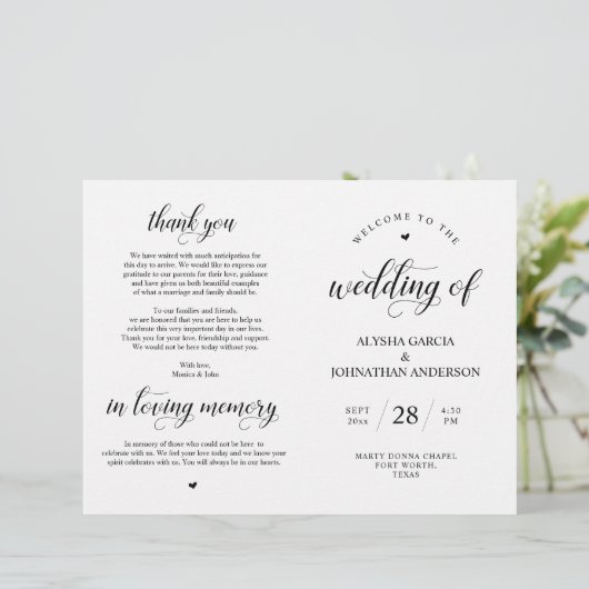 Elegance Classy Mariage Ceremony Programme pliable (Debout devant)