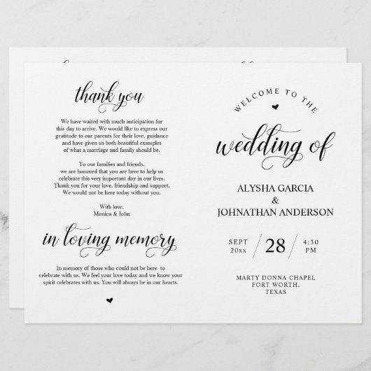 Elegance Classy Wedding Ceremony Foldable Program (Voorkant / Achterkant)