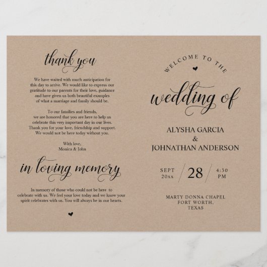 Elegance Classy Wedding Ceremony Foldable Program (Voorkant)
