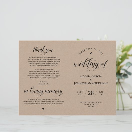 Elegance Classy Wedding Ceremony Foldable Program (Staand voorkant)