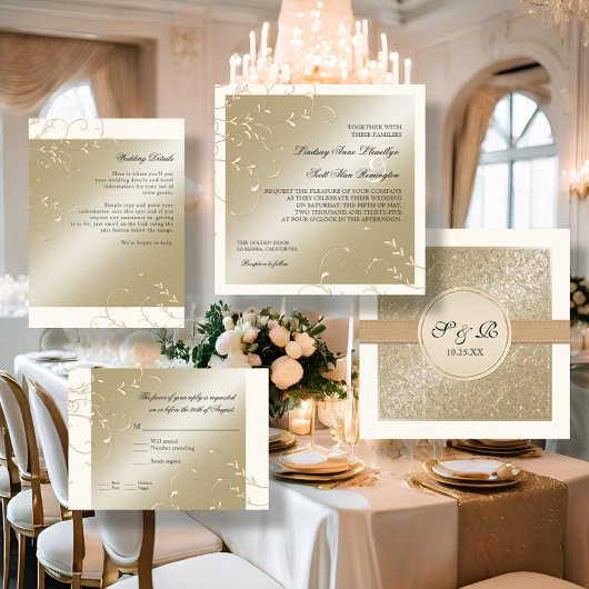 Elégance Cravate Noire, Cartes de Mariage Crème Ch