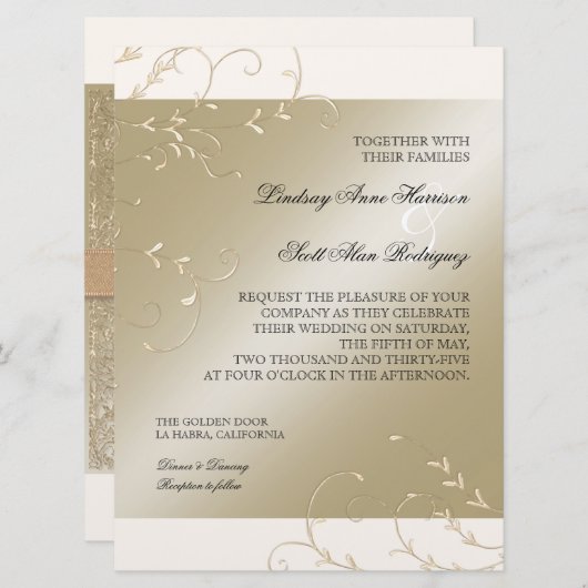 Elégance Cravate Noire, Cartes de Mariage Crème Ch (Devant / Derrière)