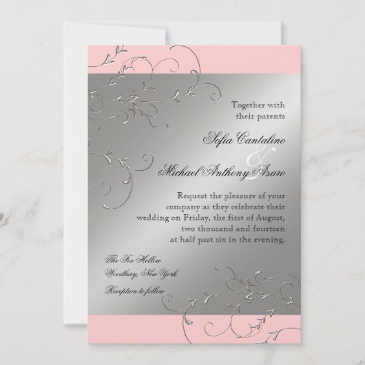 Elégance Cravate Noire, Invitations Mariage Argent (Devant)