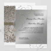 Elégance Cravate Noire, Invitations Mariage Argent (Devant / Derrière)
