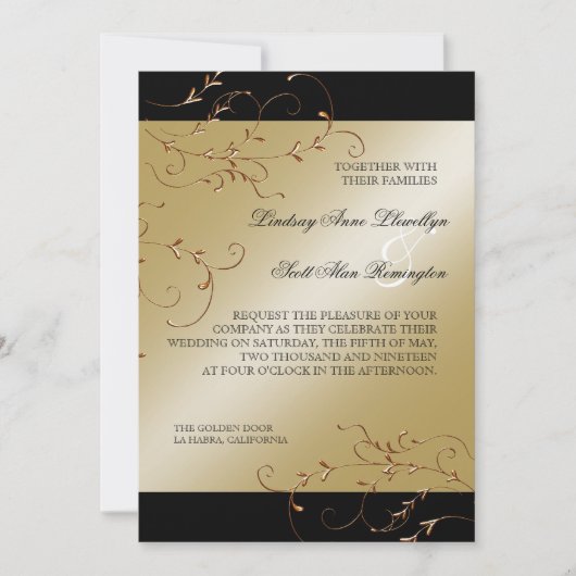 Elégance Cravate Noire, Invitations Mariage Doré (Devant)