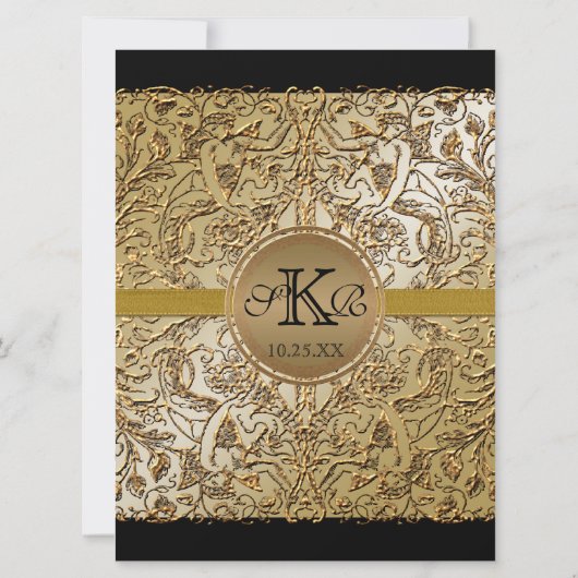 Elégance Cravate Noire, Invitations Mariage Doré (Dos)