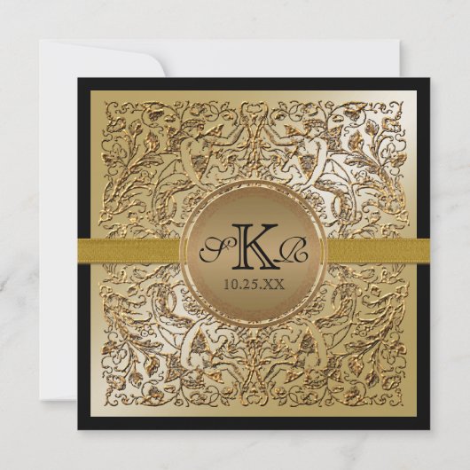 Elégance Cravate Noire, Invitations Mariage Doré (Dos)