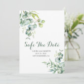 Élégance de carte de sauvegarde de date Eucalyptus (Debout devant)
